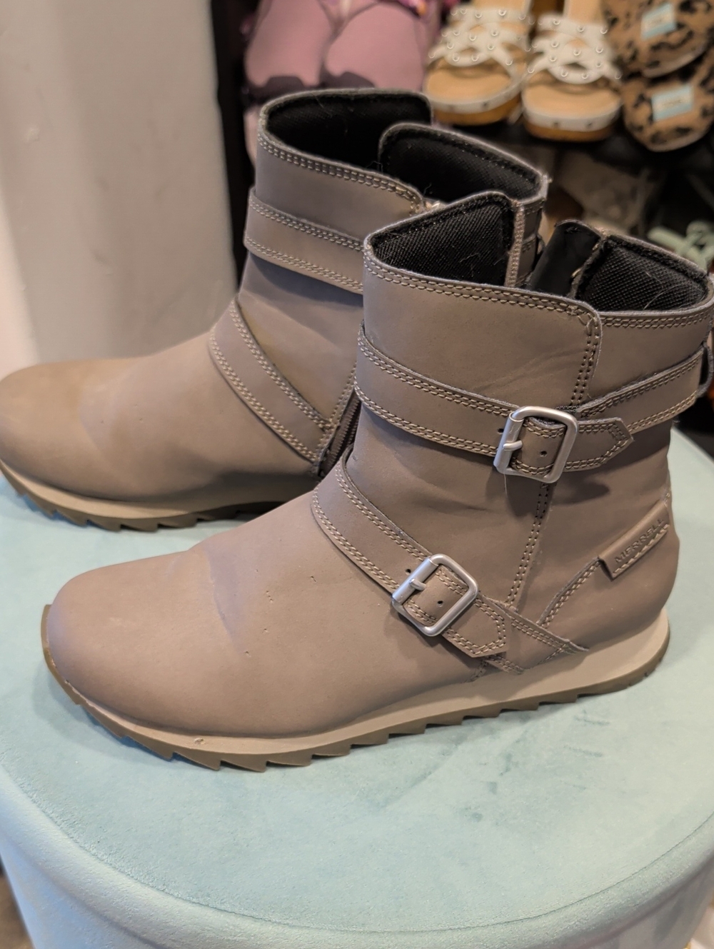 Merrell Gray Buckle Ankle Boots